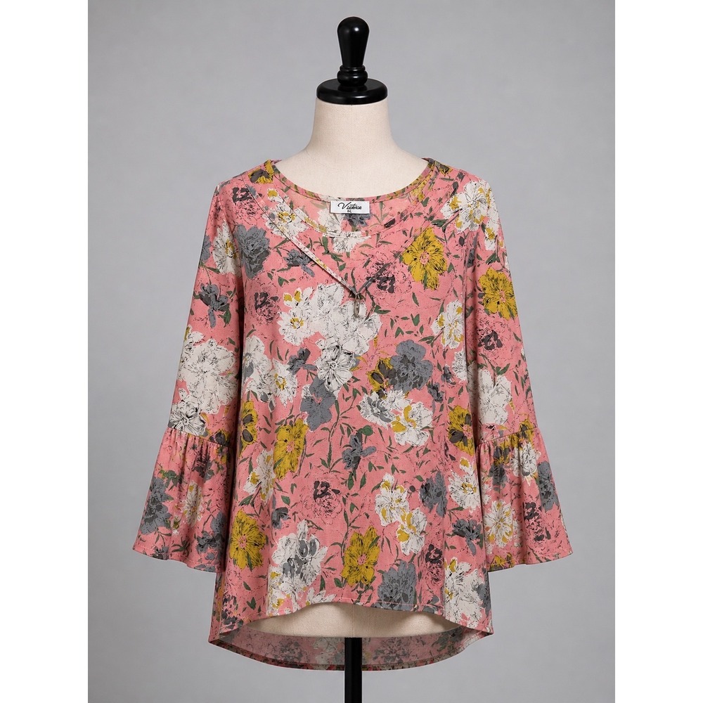 Boho Cottagecore Floral Bell Sleeve Top Prairie Romantic Blouse Size XL